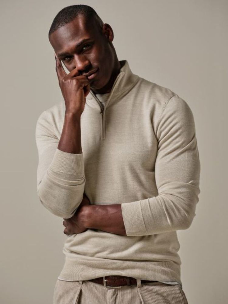 PP2J00012D PULLOVER HALF ZIP BEIGE F Beige