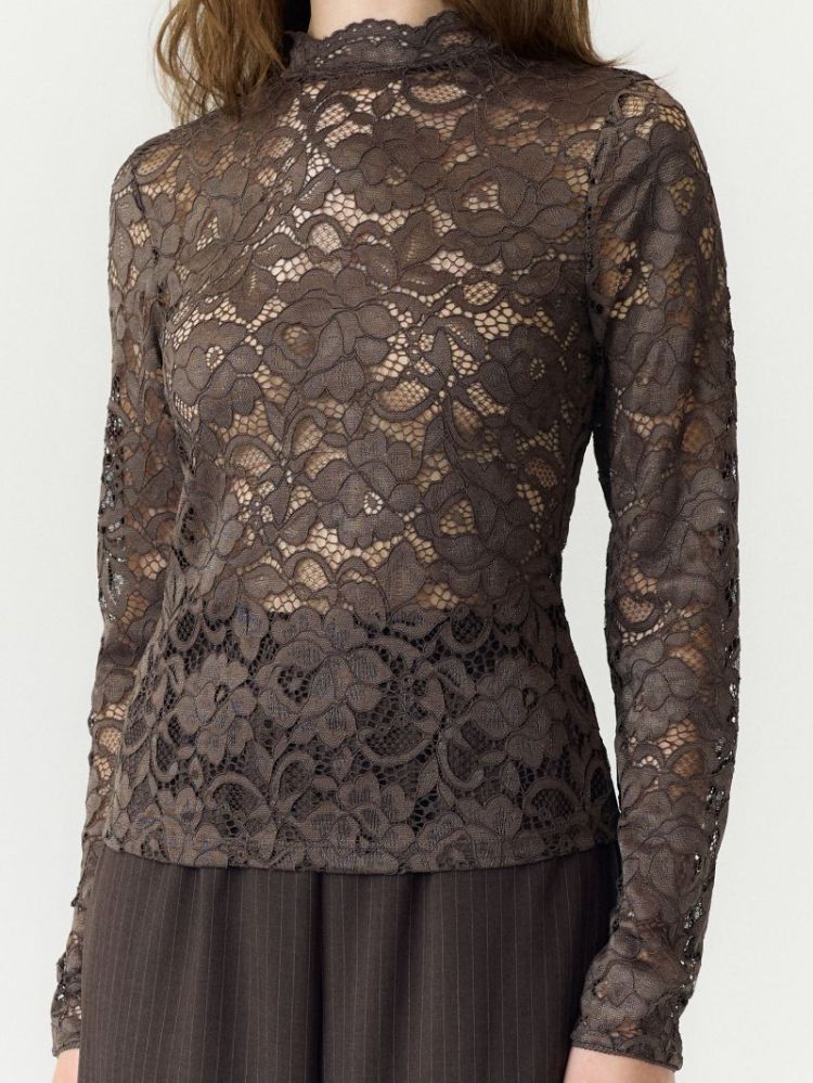 YASLACEY LS LACE TOP S. 298838 Chocolat