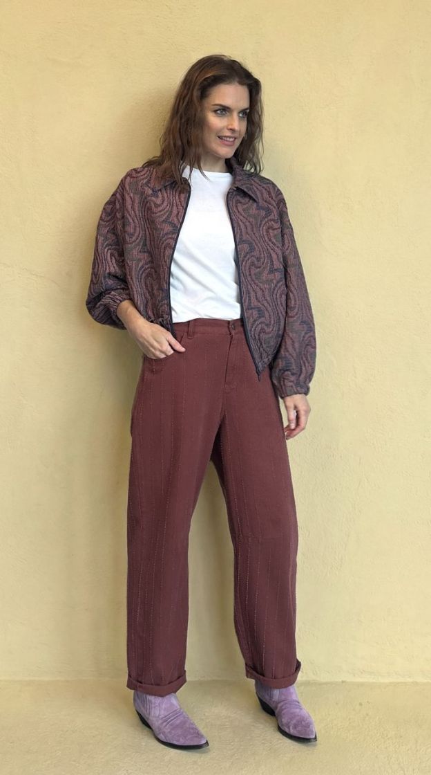 trousers with barrel legs red-pear