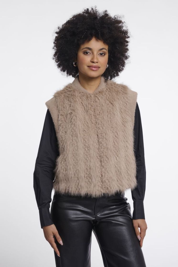 Faux fur waistcoat with hook & eye closure Oat