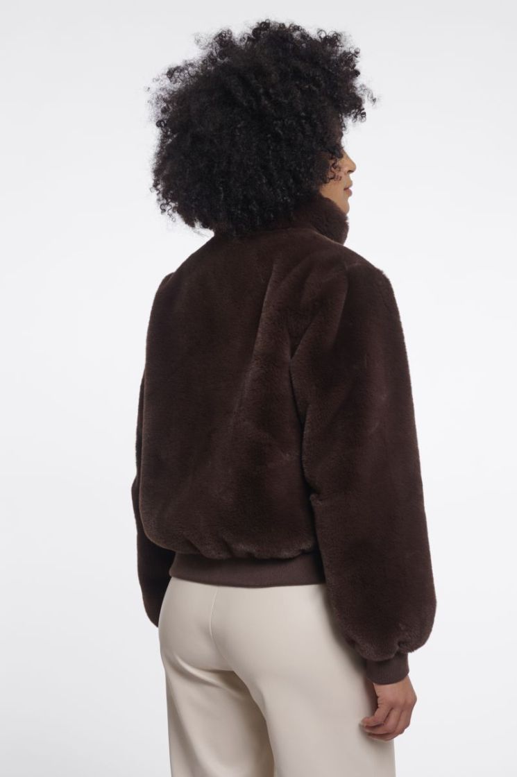Short faux fur jacket Coffee roast 