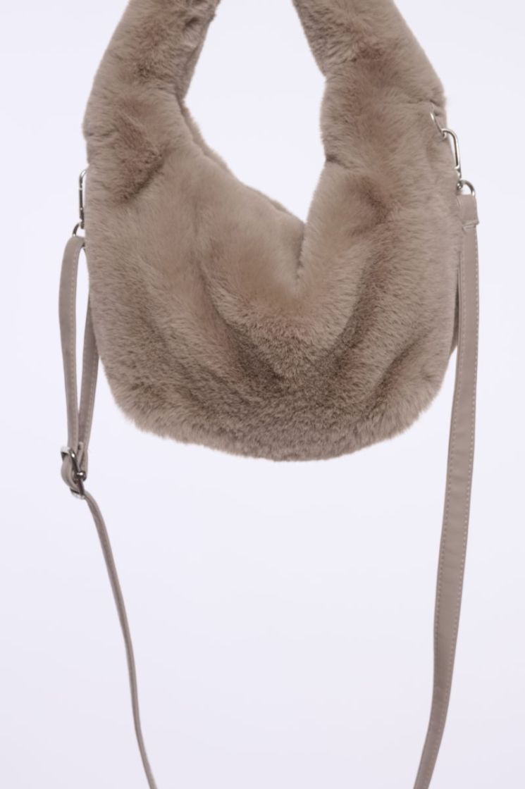Small faux fur crossbody bag Mocha latte 