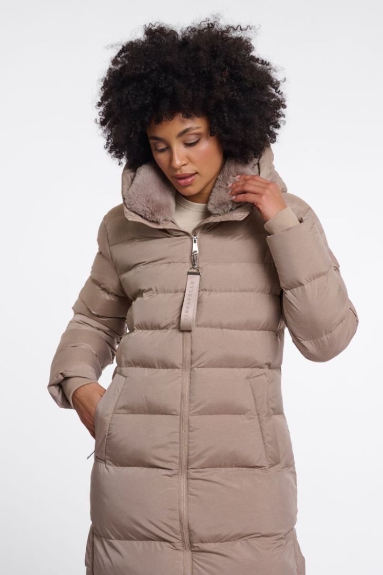 Padded coat with detachable collar Mocha latte 