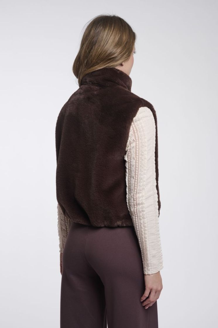 Short faux fur waistcoat Coffee roast 