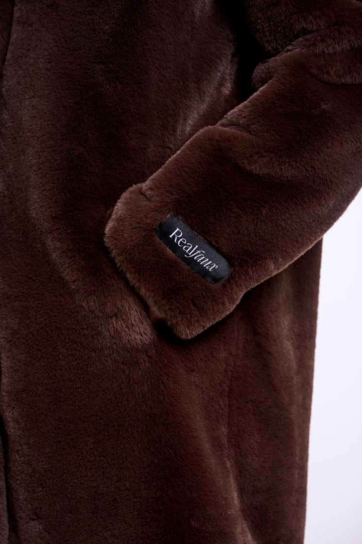 Single breasted faux fur coat Coffee roast