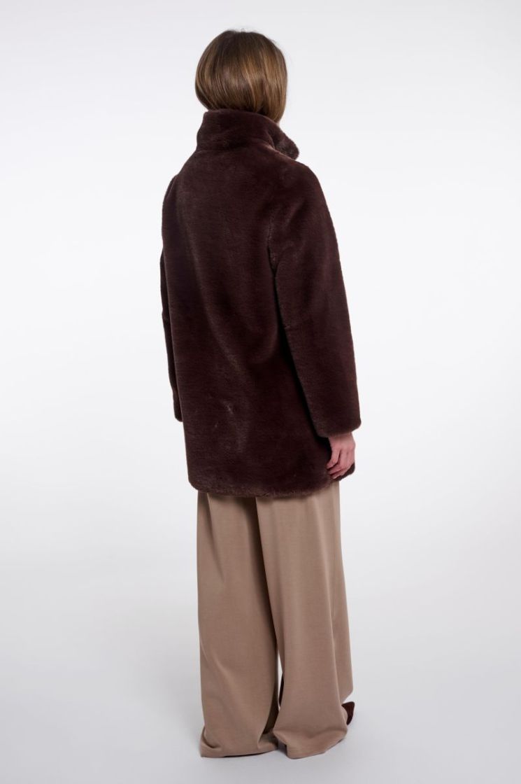 Single breasted faux fur coat Coffee roast 