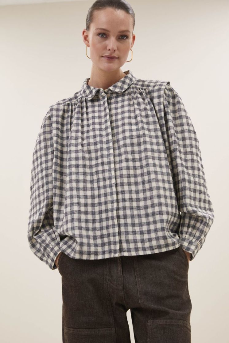 MAIA CHECK BLOUSE 834 ash grey ch