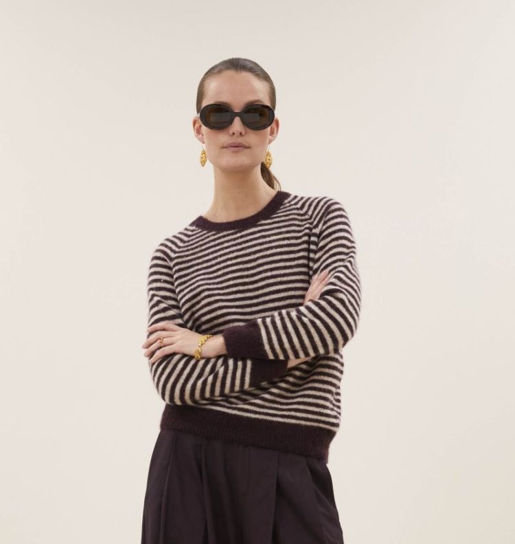 SALLY STRIPE PULLOVER 1342 burgundy c