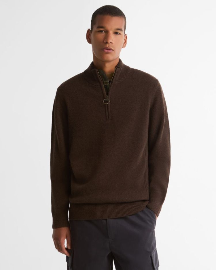 BARBOUR HOLDEN HALF ZIP KNITTED JUMPER BR17 DARK OAK
