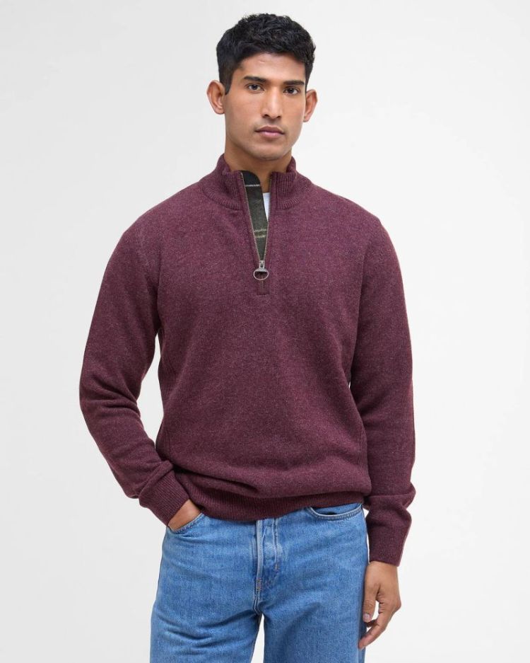 BARBOUR HOLDEN HALF ZIP KNITTED JUMPER SOS - RE77 RUBY