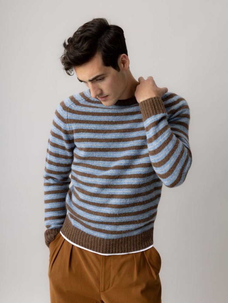 CARLOS STRIPE CREW NECK KNI 591 Chocolate B
