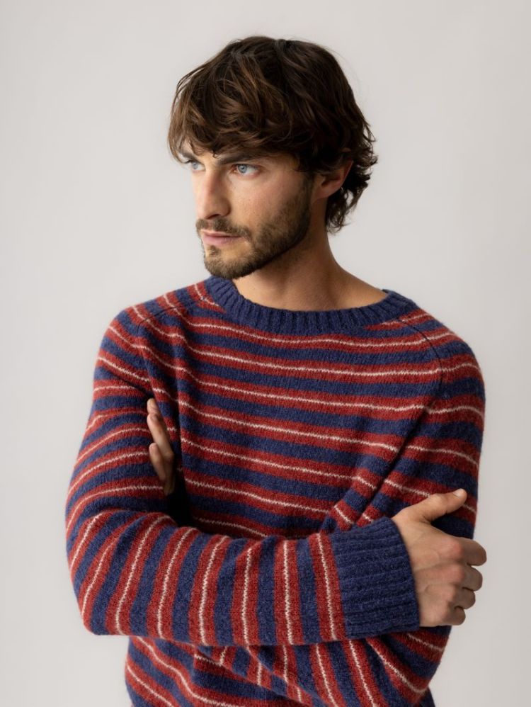 CARLOS STRIPE CREW NECK KNI 944 Indigo Blue
