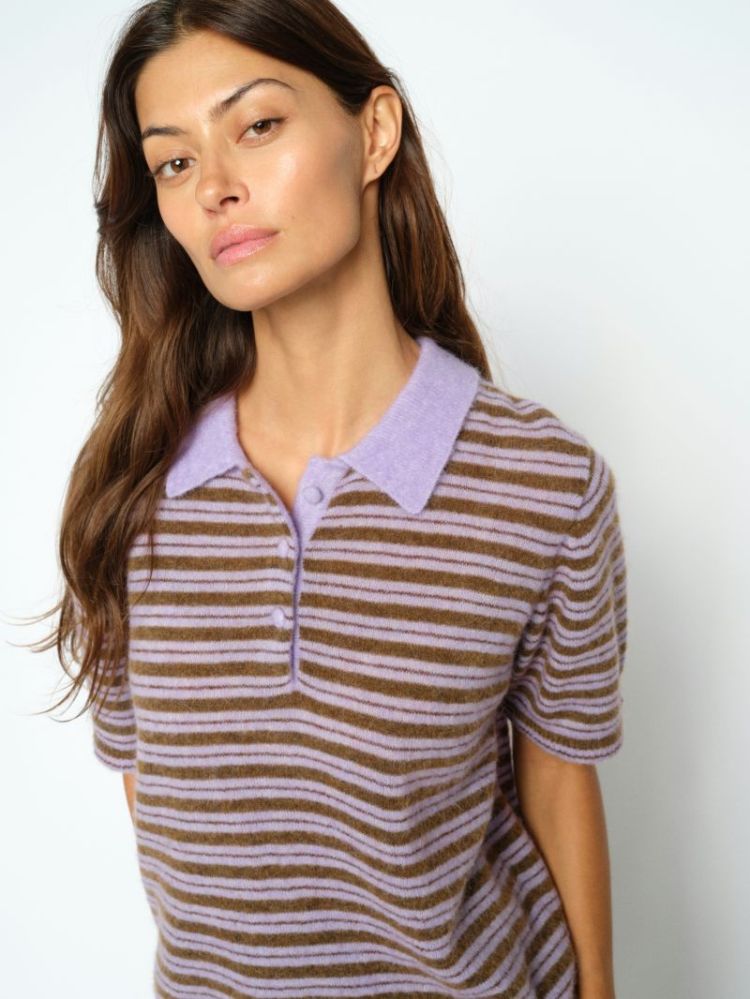 MILVI SS STRIPE POLO KNIT 280 Violet Tuli
