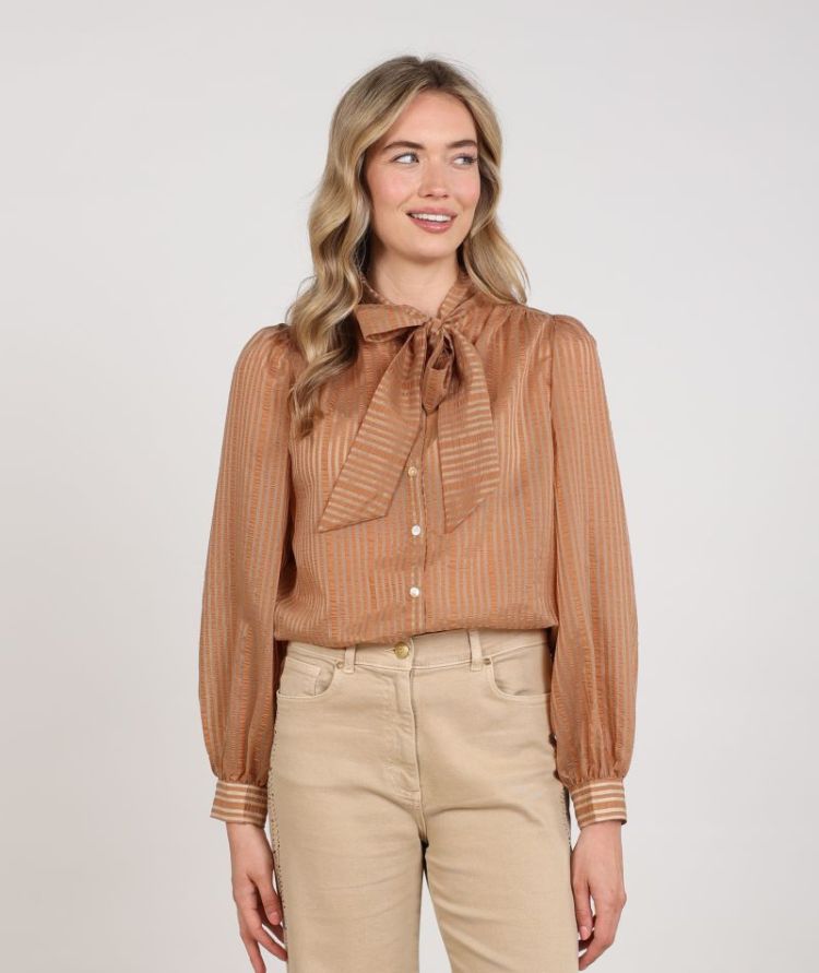 ALBERTA BLOUSE BOW STRIPE 335 Toffee