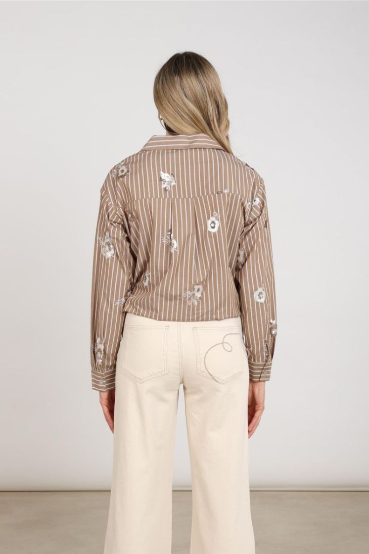 NEWPORT BLOUSE STRIPE FLOWER 340 Taupe/Offwh