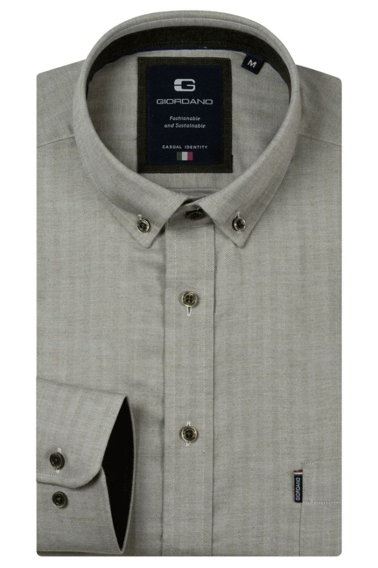 Dino long sleeve button down Soft herringbone melange 71 green  