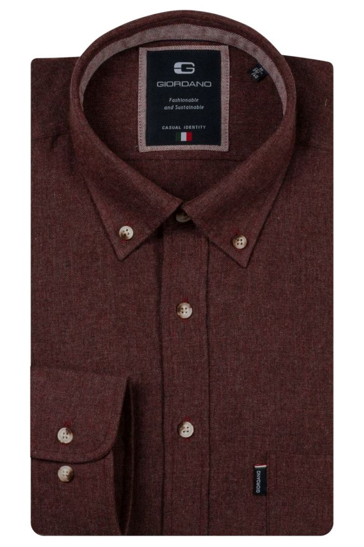 Dino long sleeve button down Wooltouch melange flanel twill 30 burgundy