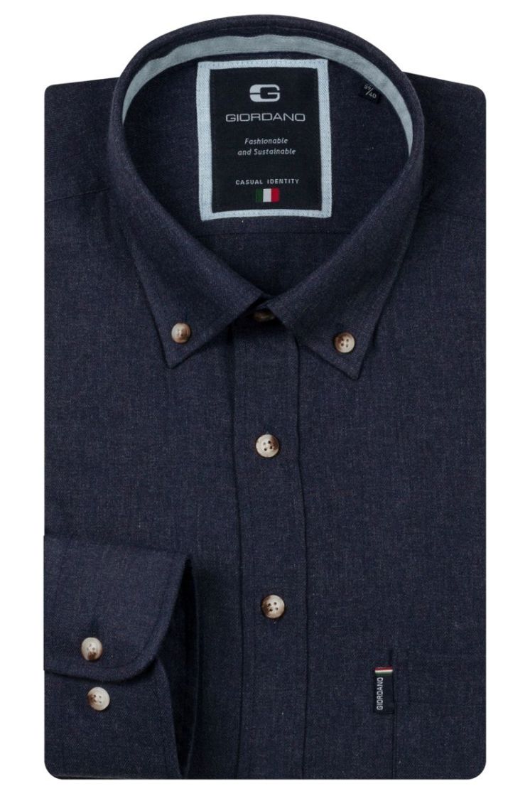 Dino long sleeve button down Wooltouch melange flanel twill 60 navy