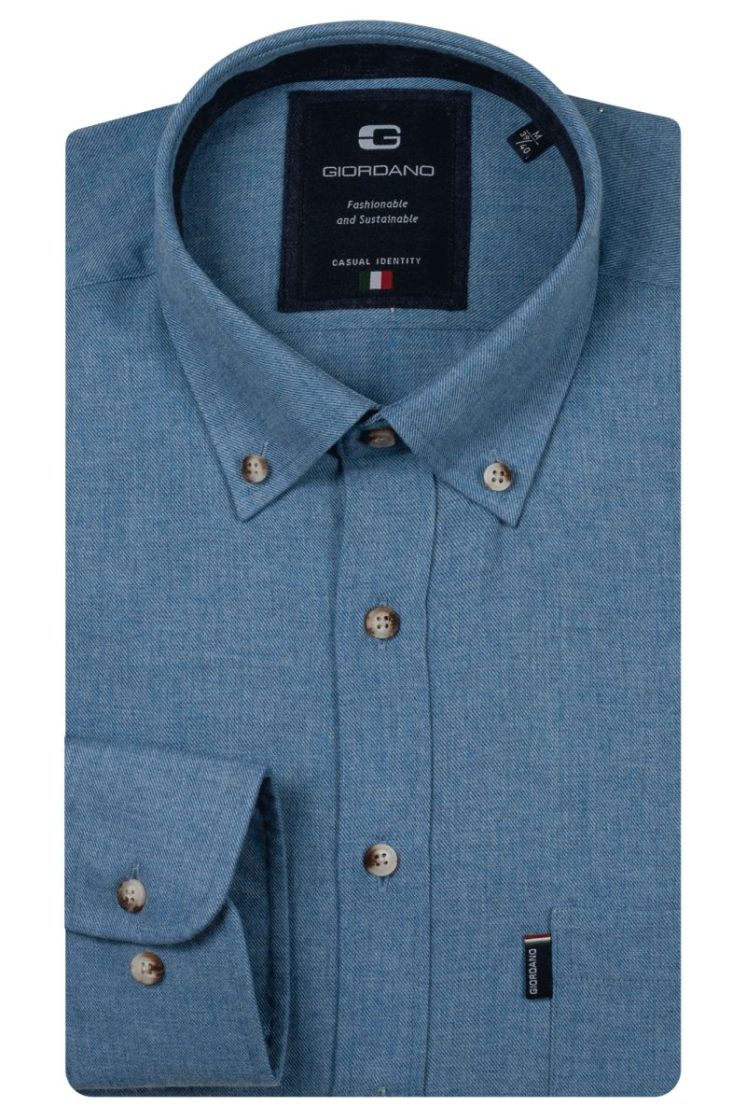 Dino long sleeve button down Wooltouch melange flanel twill 62 blue