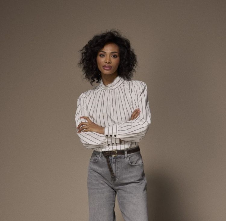 ODA BLOUSE 101 Brown strip