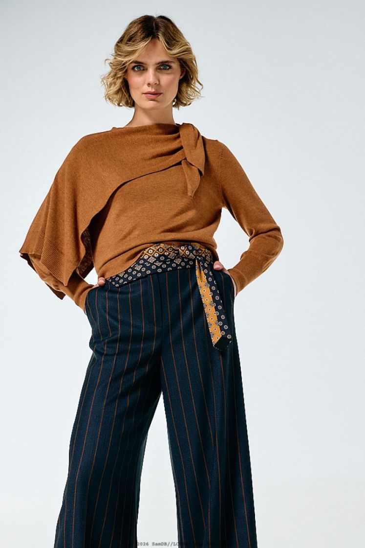 Elegante pull met strik- en schouderdetail 36 Caramello