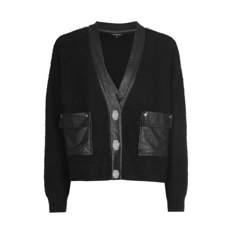 Korte cardigan met vegan leather details 10 Black