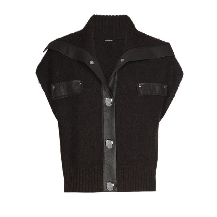 Cardigan trui met vegan leather details 30 Coffee