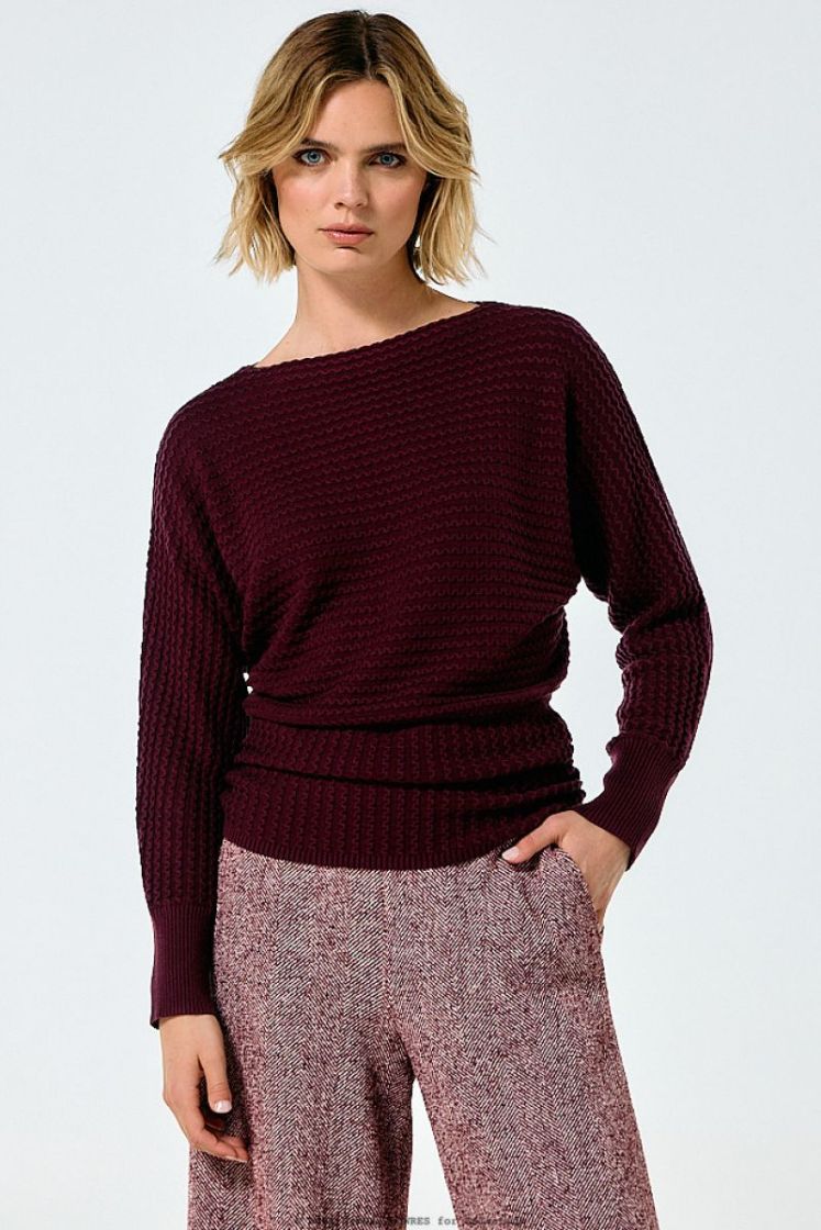 Tijdloze pull met elegante breistructuur 52 Burgandy