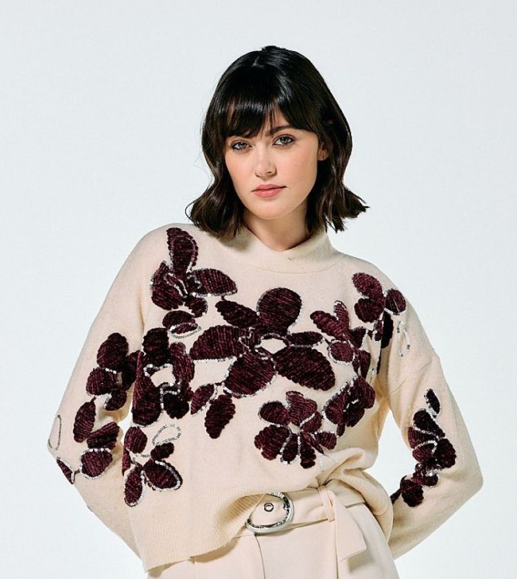 Cozy pull met bloemdetail en pailletten 69 Multi Color