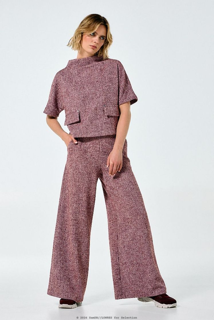 Broek in soepele tweed, normal waist 79 Multi Color