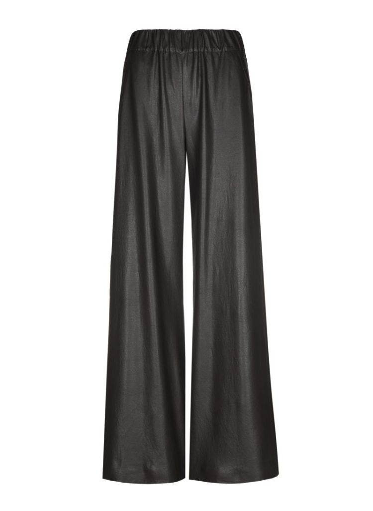 Palazzo broek in vegan leather, elastic waist 30 Coffee