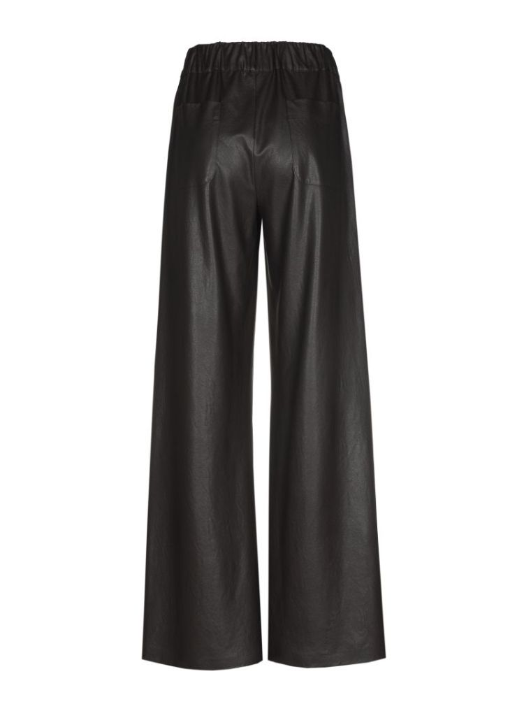 Palazzo broek in vegan leather, elastic waist 30 Coffee