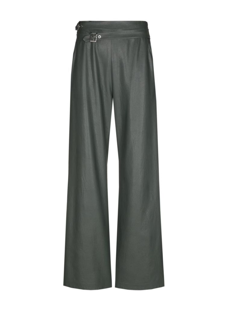 Broek in vegan leather, normal waist 61 Green