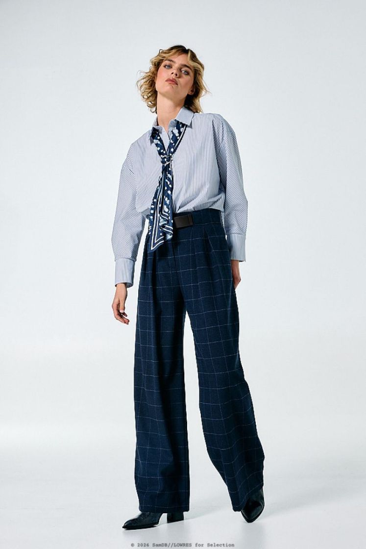 Elegante broek met subtiele ruit, mid waist 21 Midnight Blu