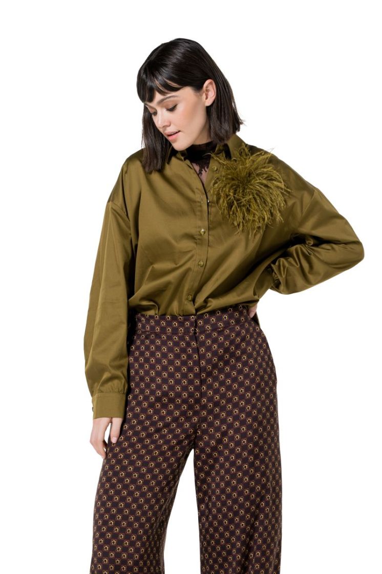 Oversized hemd met afneembare broche 66 Matcha